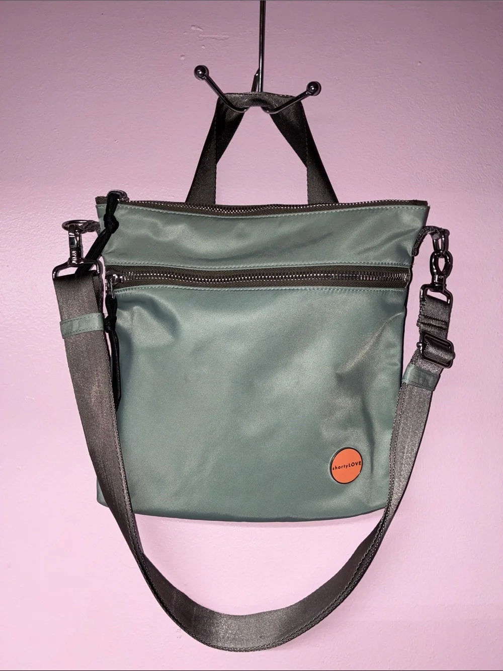 shortyLOVE Greenish grey & teal nylon Crossbody Messenger Bag